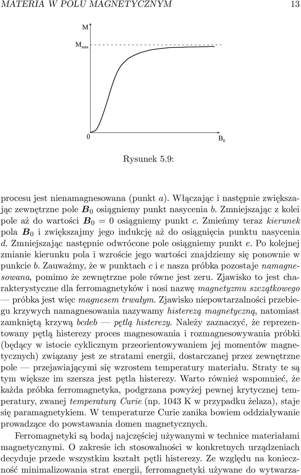 Zmniejszając następnie odwrócone pole osiągniemy punkt e. Pokolejnej zmianie kierunku pola i wzroście jego wartości znajdziemy się ponownie w punkcie b.