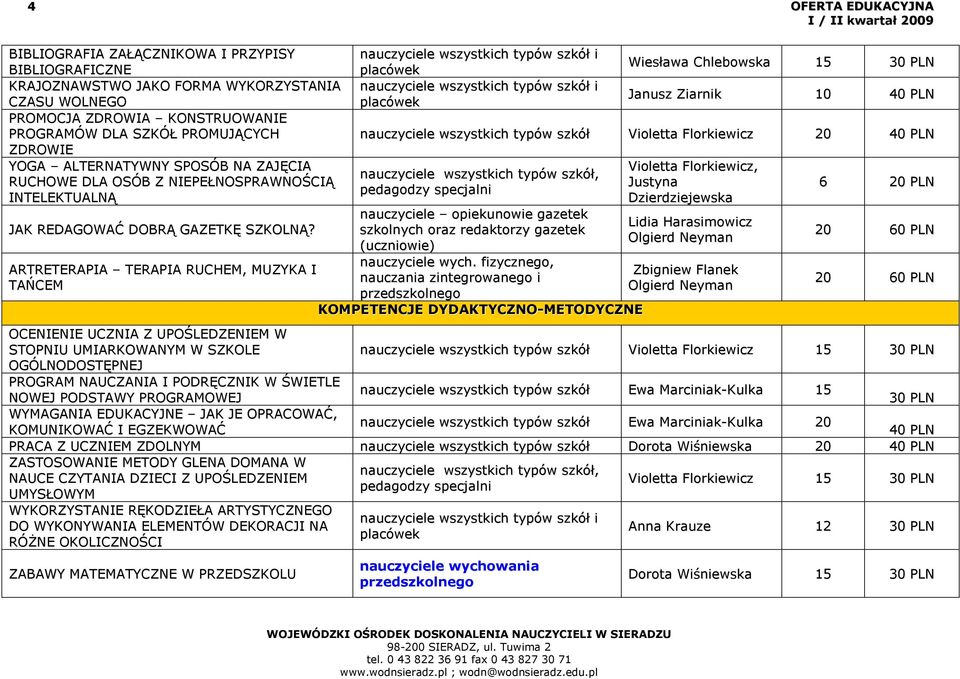 ARTRETERAPIA TERAPIA RUCHEM, MUZYKA I TAŃCEM nauczyciele wszystkich typów szkół i placówek nauczyciele wszystkich typów szkół i placówek Wiesława Chlebowska 15 30 PLN Janusz Ziarnik 10 40 PLN