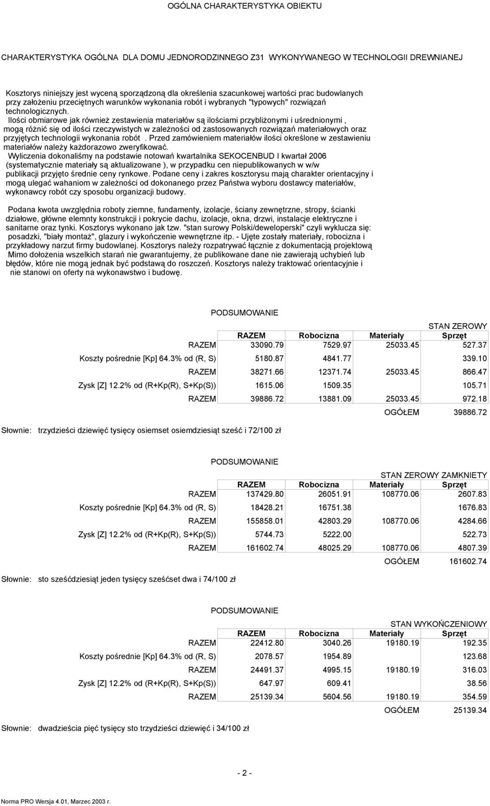 Ilości obmiarowe jak również zestawienia materiałów są ilościami przybliżonymi i uśrednionymi, mogą różnić się od ilości rzeczywistych w zależności od zastosowanych rozwiązań materiałowych oraz