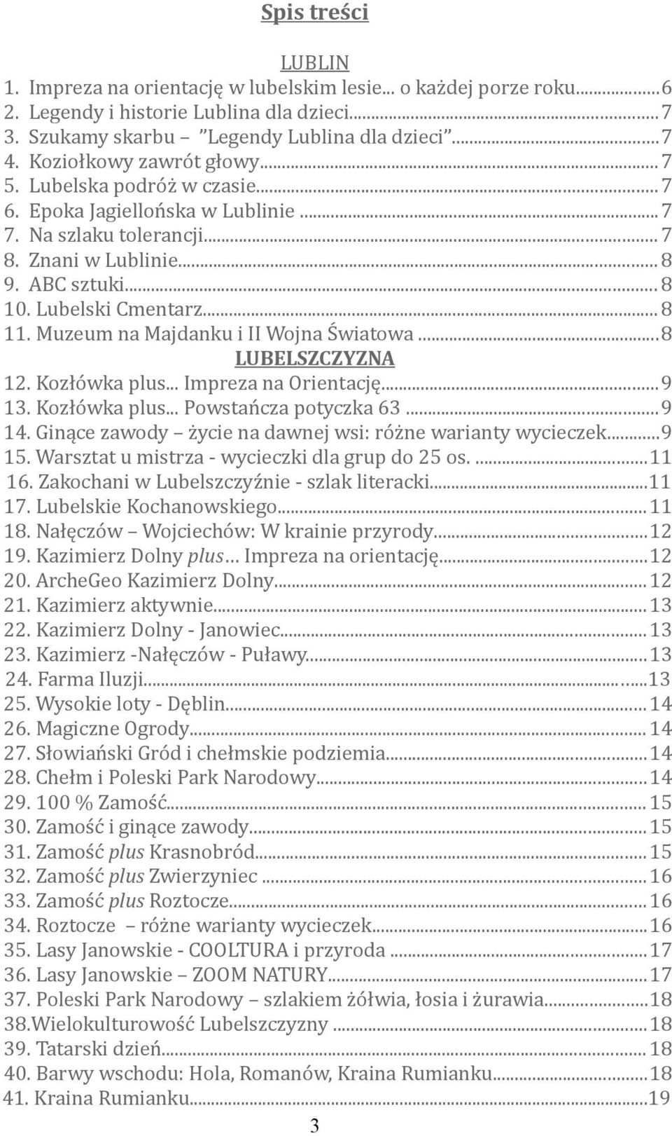 Muzeum na Majdanku i II Wojna Światowa...8 LUBELSZCZYZNA 12. Kozłówka plus... Impreza na Orientację...9 13. Kozłówka plus... Powstańcza potyczka 63...9 14.