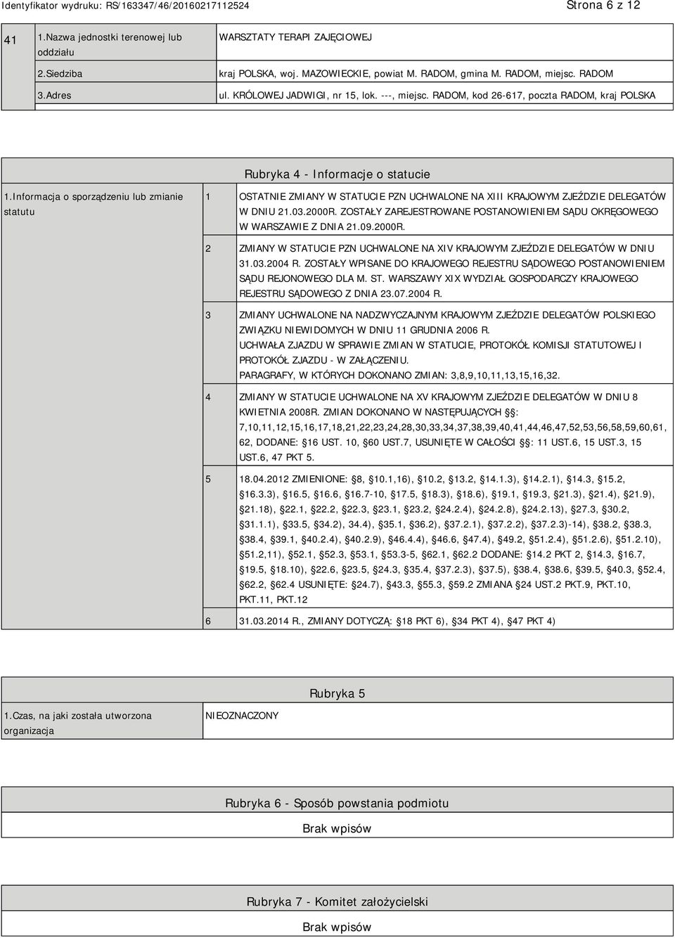 Informacja o sporządzeniu lub zmianie statutu 1 OSTATNIE ZMIANY W STATUCIE PZN UCHWALONE NA XIII KRAJOWYM ZJEŹDZIE DELEGATÓW W DNIU 21.03.2000R.