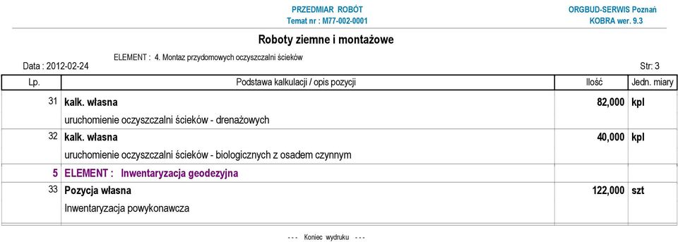 własna 40,000 kpl uruchomienie oczyszczalni ścieków - biologicznych z osadem czynnym 5