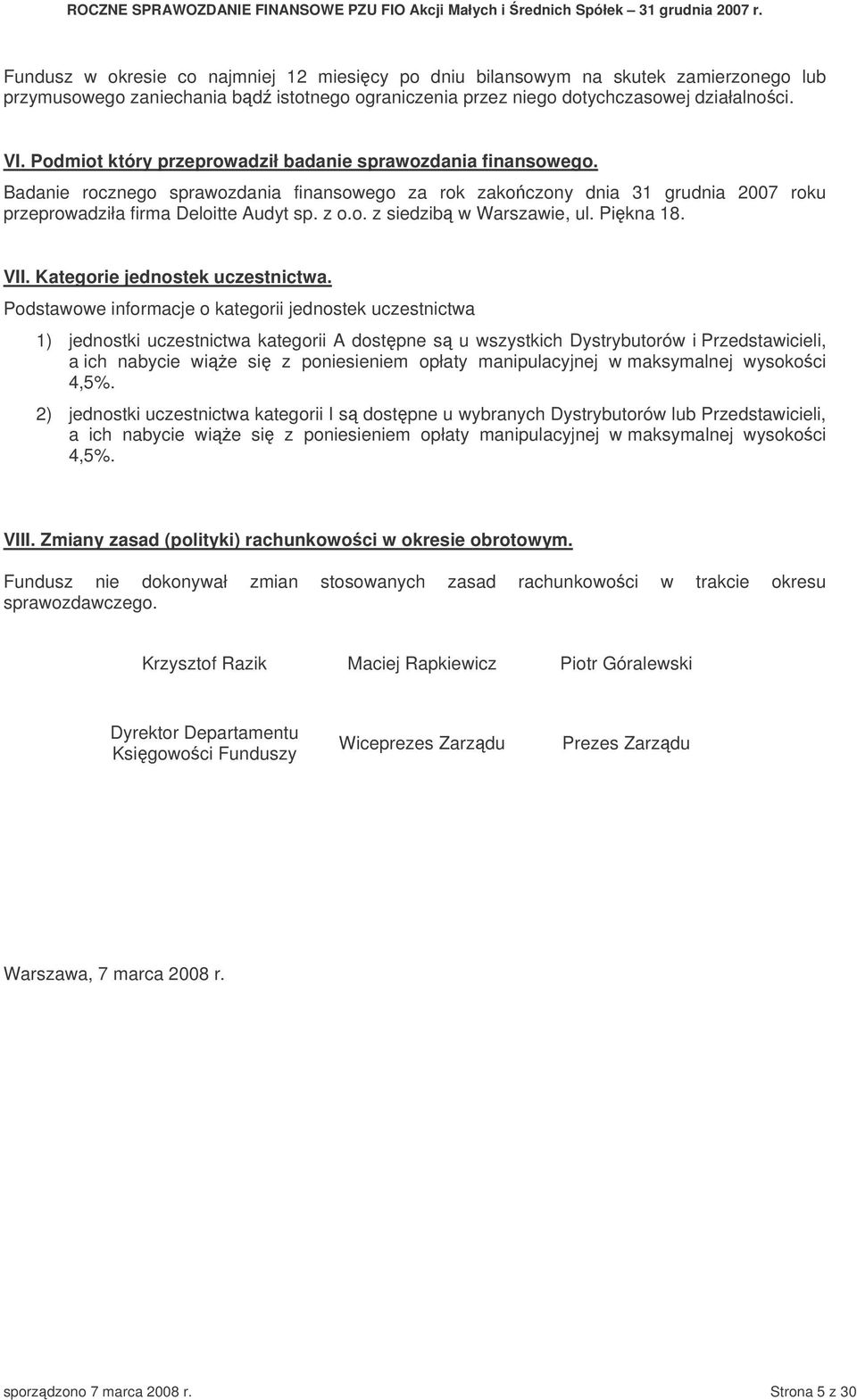 Pikna 18. VII. Kategorie jednostek uczestnictwa.