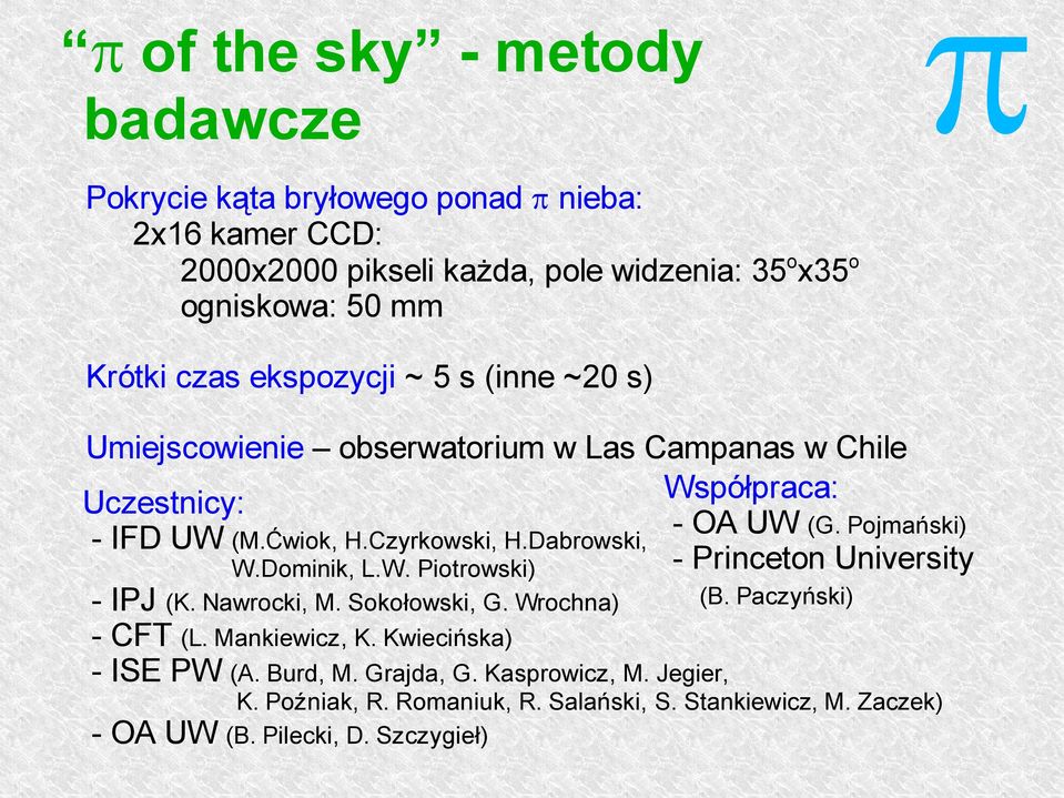 Nawrocki, M. Sokołowski, G. Wrochna) - CFT (L. Mankiewicz, K. Kwiecińska) - ISE PW (A. Burd, M. Grajda, G. Kasrowicz, M. Jegier, Wsółraca: - OA UW (G.