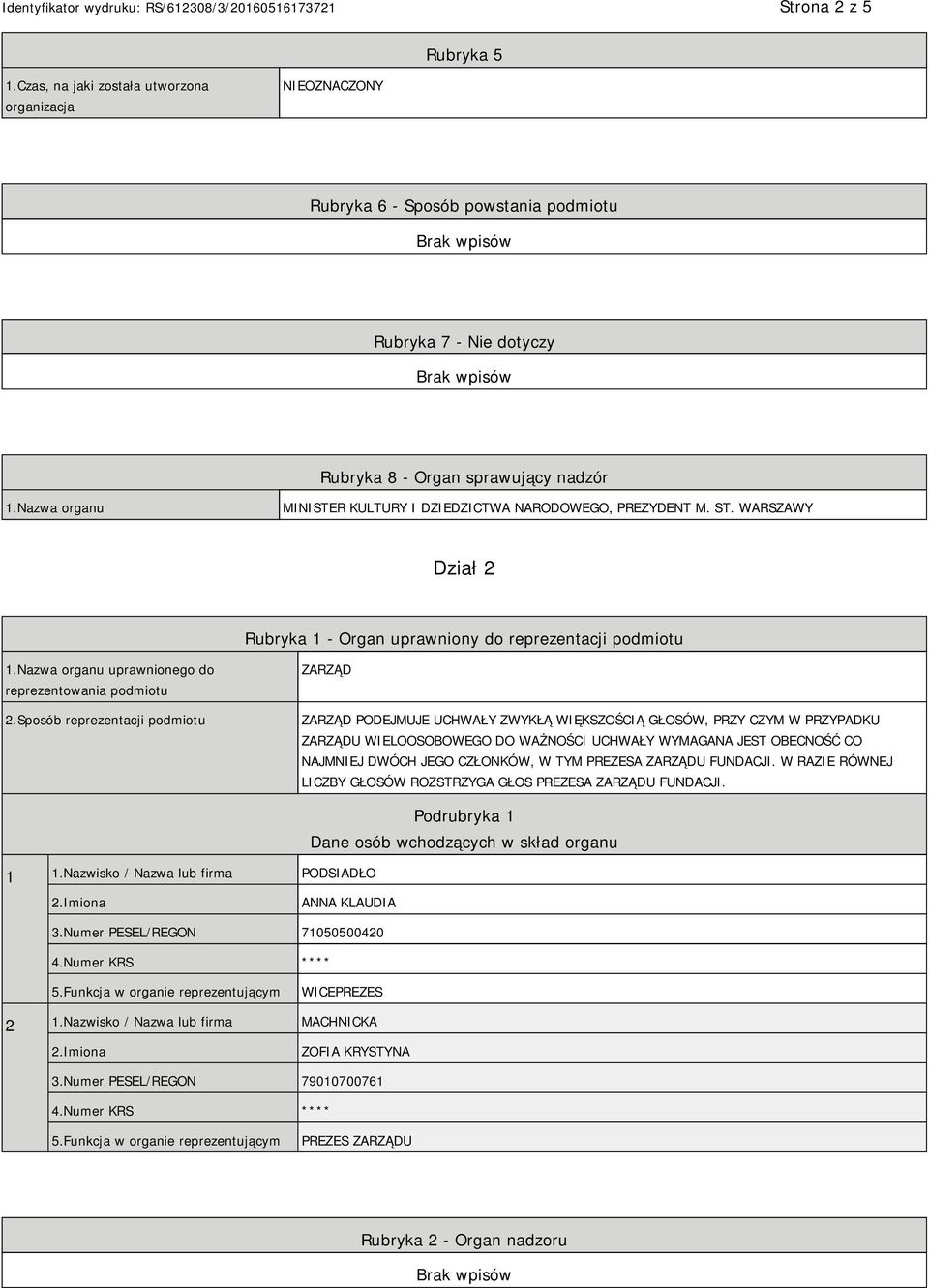 Nazwa organu uprawnionego do reprezentowania podmiotu 2.