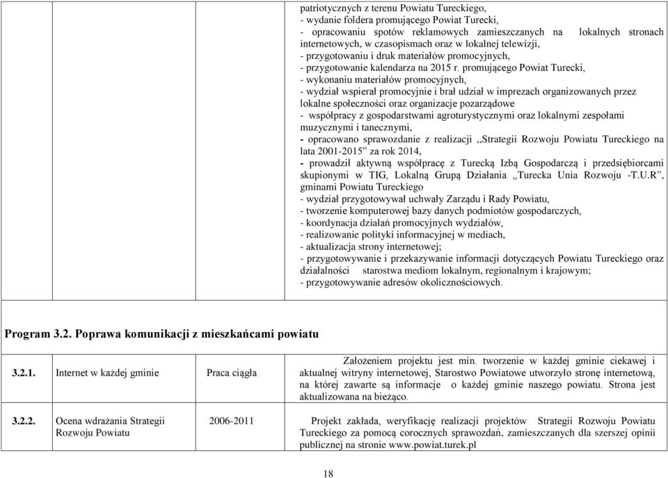 promującego Powiat Turecki, - wykonaniu materiałów promocyjnych, - wydział wspierał promocyjnie i brał udział w imprezach organizowanych przez lokalne społeczności oraz organizacje pozarządowe -