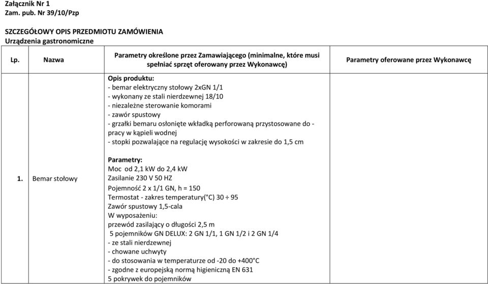 stali nierdzewnej 18/10 - niezależne sterowanie komorami - zawór spustowy - grzałki bemaru osłonięte wkładką perforowaną przystosowane do - pracy w kąpieli wodnej - stopki pozwalające na regulację