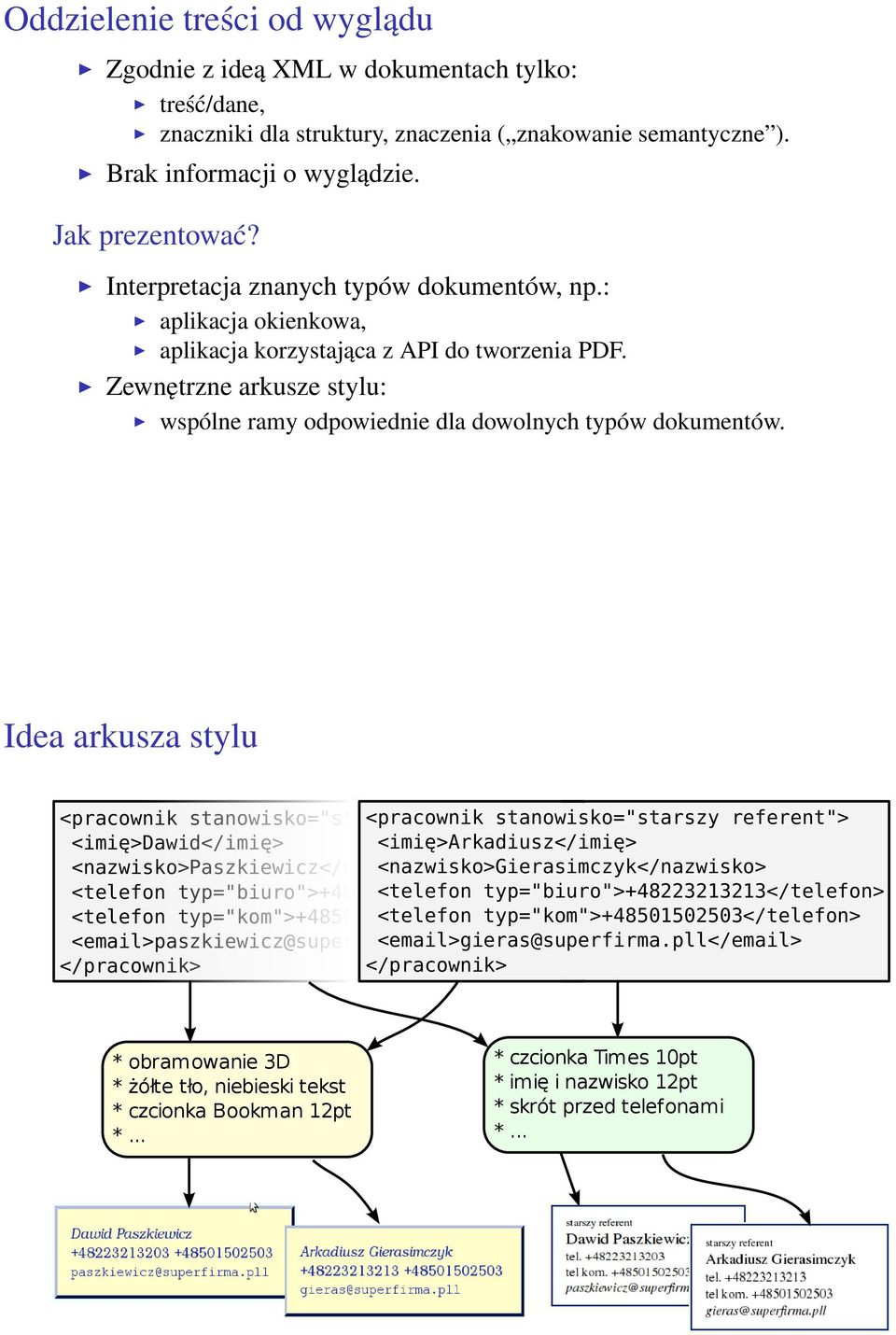 Idea arkusza stylu <pracownik stanowisko="starszy <pracownik referent"> stanowisko="starszy referent"> <imię>dawid</imię> <imię>arkadiusz</imię> <nazwisko>paszkiewicz</nazwisko>