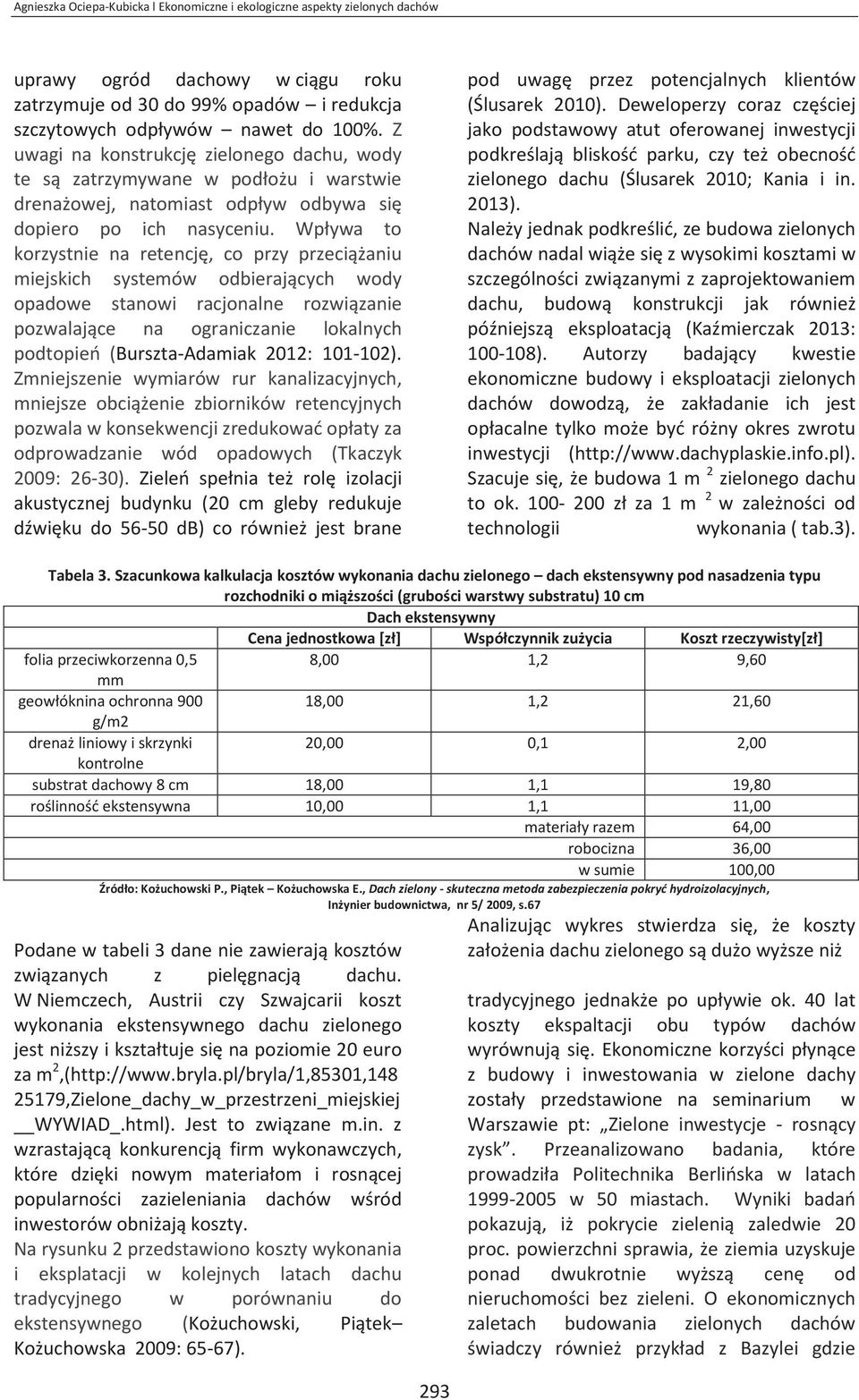 Wpływa to korzystnie na retencję, co przy przeciążaniu miejskich systemów odbierających wody opadowe stanowi racjonalne rozwiązanie pozwalające na ograniczanie lokalnych podtopień (Burszta-Adamiak