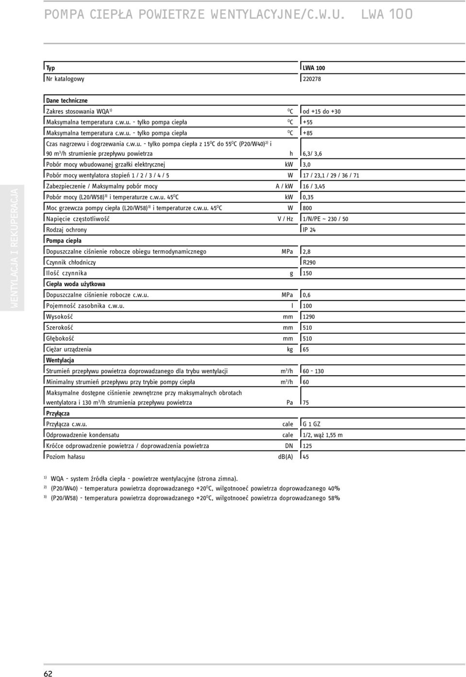 - tylko pompa ciep³a O C +55 Maksymalna temperatur - tylko pompa ciep³a O C +85 Czas nagrzewu i dogrzewani - tylko pompa ciep³a z 15 O C do 55 O C (P20/W40) 2) i 90 m 3 /h strumienie przep³ywu