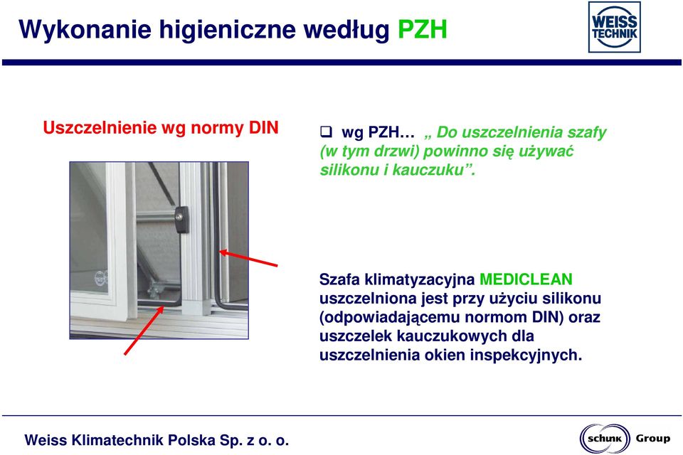 Szafa klimatyzacyjna MEDICLEAN uszczelniona jest przy użyciu silikonu