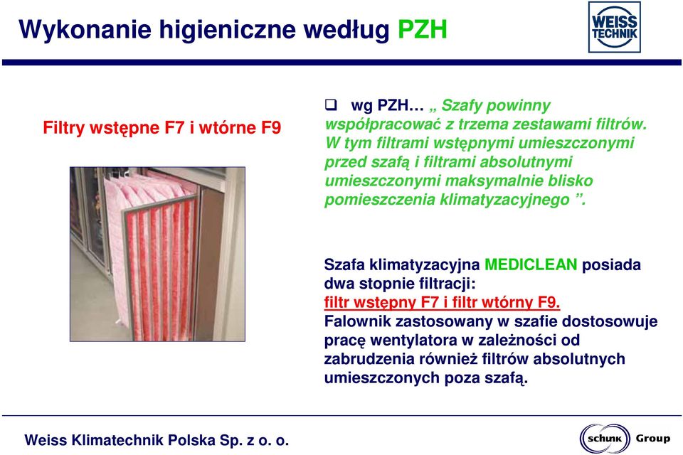 klimatyzacyjnego. Szafa klimatyzacyjna MEDICLEAN posiada dwa stopnie filtracji: filtr wstępny F7 i filtr wtórny F9.
