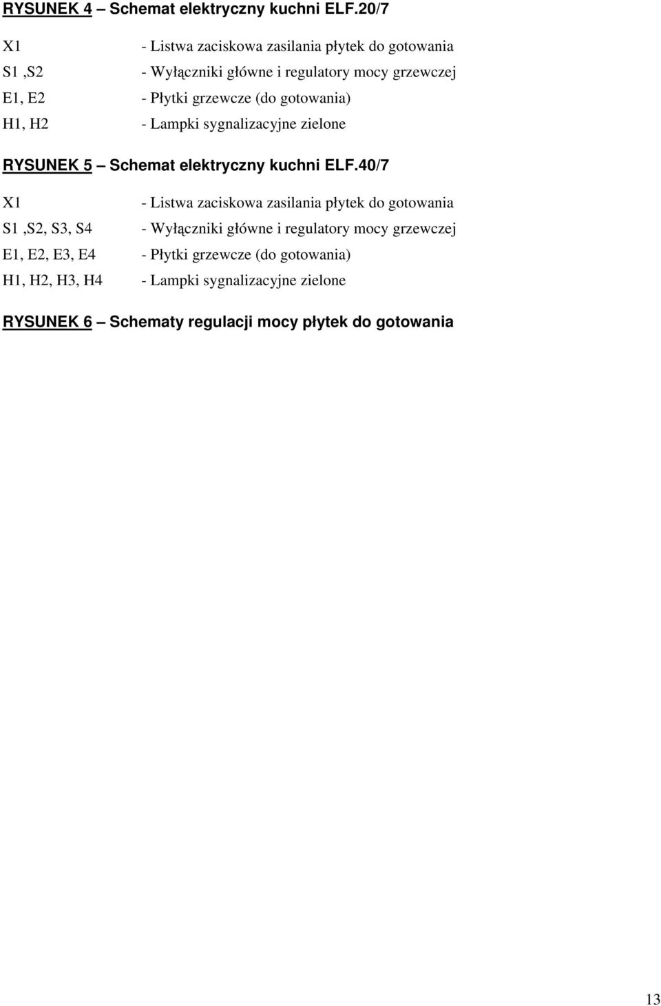 (do gotowania) H1, H2 - Lampki sygnalizacyjne zielone RYSUNEK 5 Schemat elektryczny kuchni ELF.