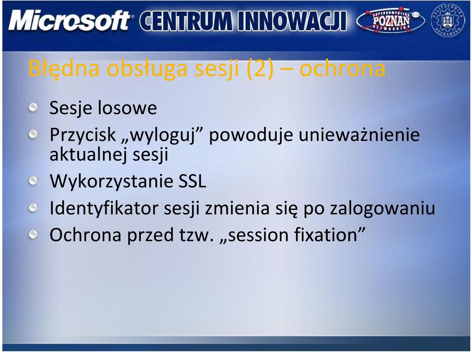 sesji Wykorzystanie SSL Identyfikator sesji