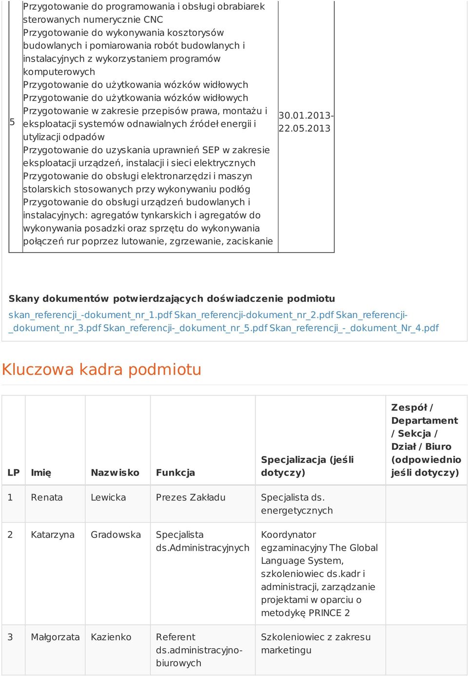 systemów odnawialnych źródeł energii i utylizacji odpadów Przygotowanie do uzyskania uprawnień SEP w zakresie eksploatacji urządzeń, instalacji i sieci elektrycznych Przygotowanie do obsługi