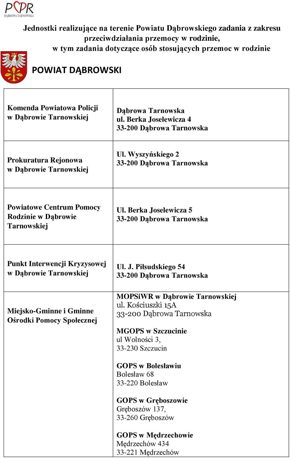 Wyszyńskiego 2 Powiatowe Centrum Pomocy Rodzinie w Dąbrowie Tarnowskiej Ul.