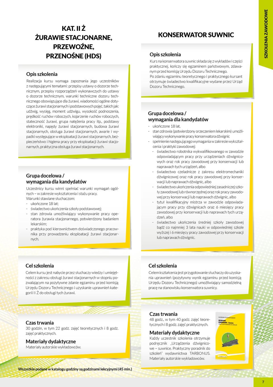 udźwig, wysięg, moment udźwigu, wysokość podnoszenia, prędkość ruchów roboczych, kojarzenie ruchów roboczych, stateczność żurawi, grupa natężenia pracy itp.