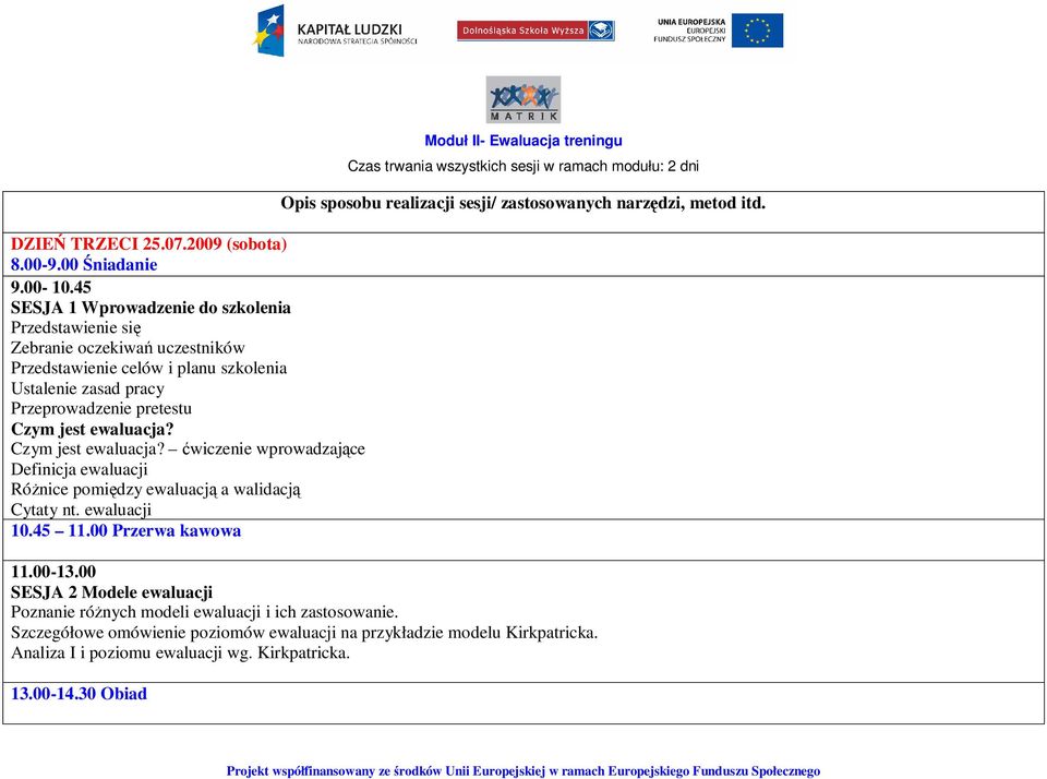 ewaluacja? Czym jest ewaluacja? ćwiczenie wprowadzające Definicja ewaluacji Różnice pomiędzy ewaluacją a walidacją Cytaty nt. ewaluacji 10.45 11.