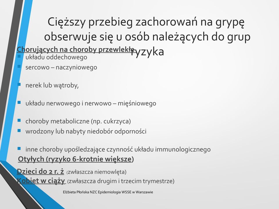 (np. cukrzyca) wrodzony lub nabyty niedobór odporności inne choroby upośledzające czynność układu immunologicznego