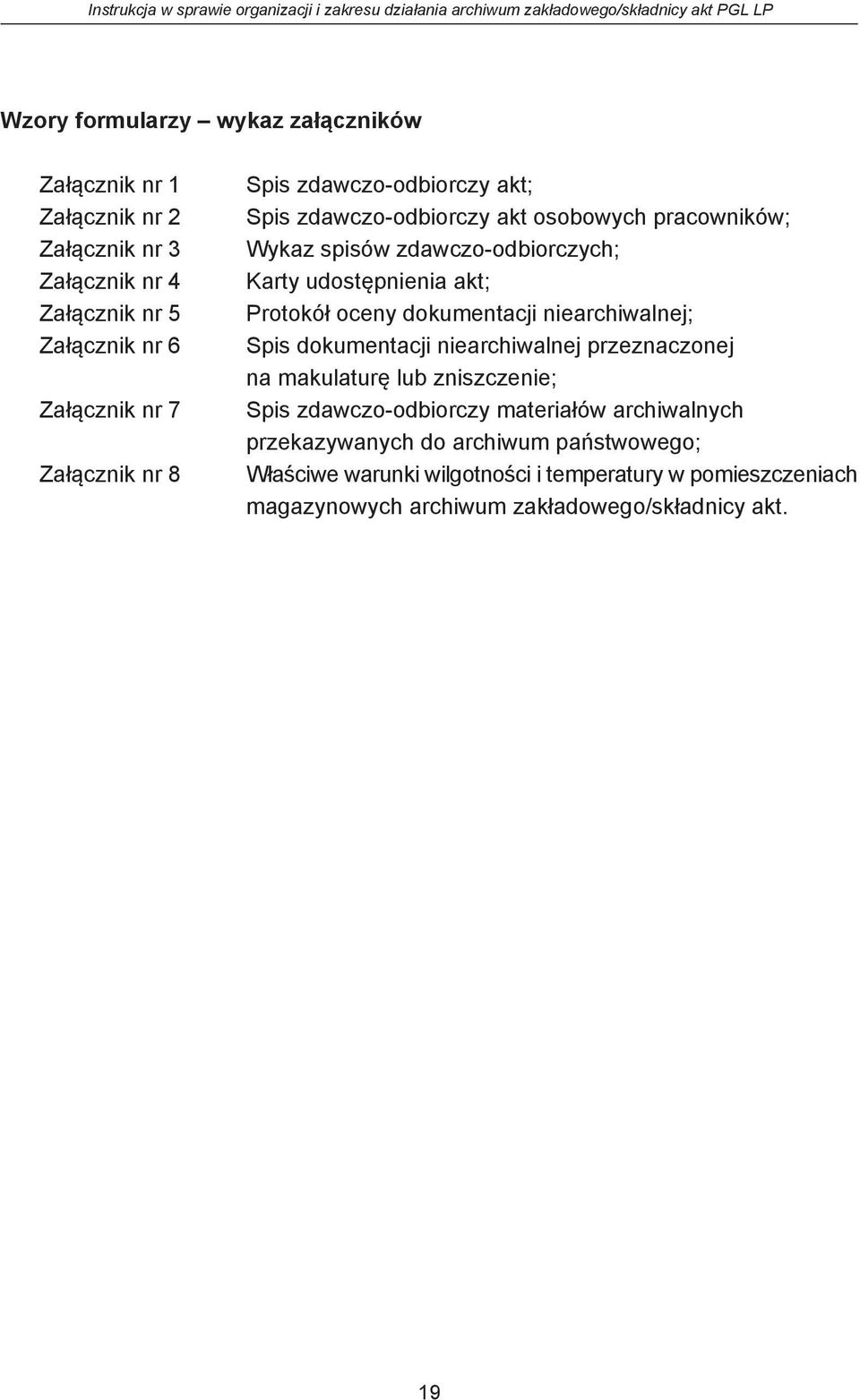 dokumentacji niearchiwalnej; Spis dokumentacji niearchiwalnej przeznaczonej na makulaturę lub zniszczenie; Spis zdawczo-odbiorczy materiałów archiwalnych