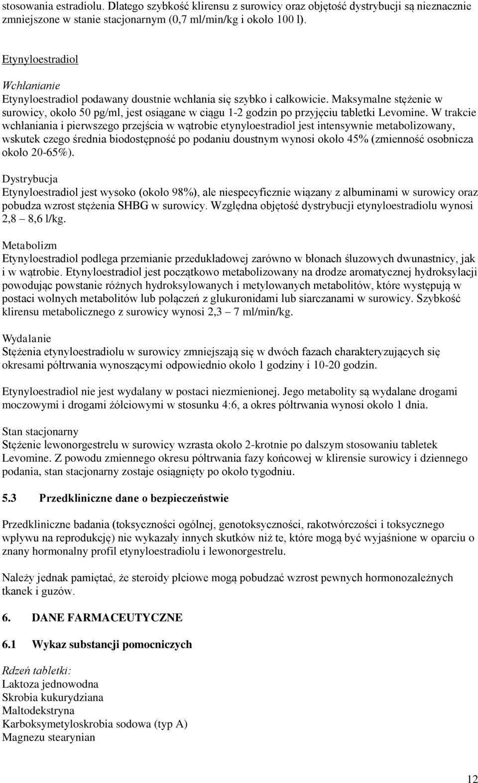 Maksymalne stężenie w surowicy, około 50 pg/ml, jest osiągane w ciągu 1-2 godzin po przyjęciu tabletki Levomine.