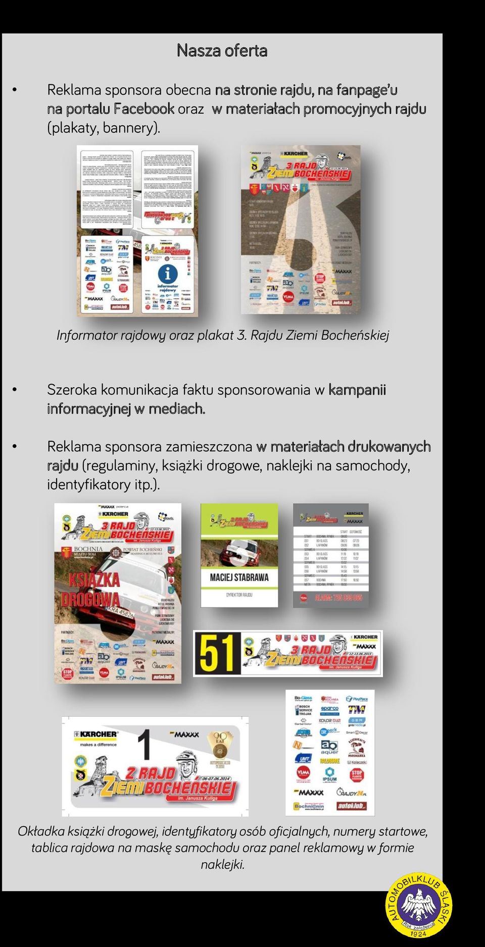 Rajdu Ziemi Bocheńskiej Szeroka komunikacja faktu sponsorowania w kampanii informacyjnej w mediach.