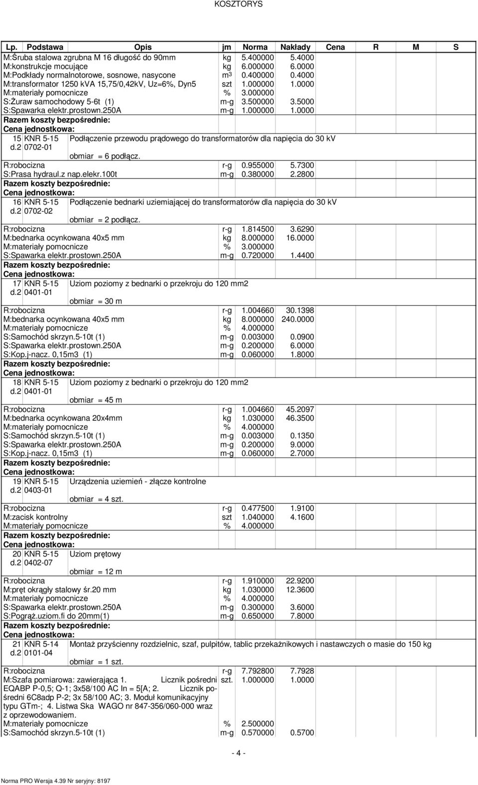 7 S:Prasa hydraul.z nap.elekr.1t m-g.8 2.28 16 72-2 Podłączenie bednarki uziemiającej do transformatorów dla napięcia do kv obmiar = 2 podłącz. R:robocizna r-g 1.8145.