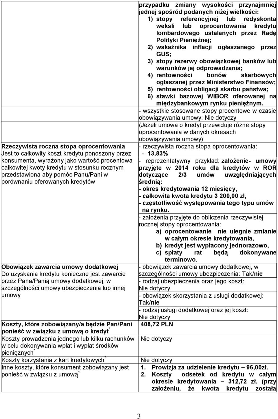 ubezpieczenia lub innej umowy Koszty, które zobowiązany/a będzie Pan/Pani ponieść w związku z umową o kredyt * Koszty prowadzenia jednego lub kilku rachunków w celu dokonywania wpłat i wypłat środków