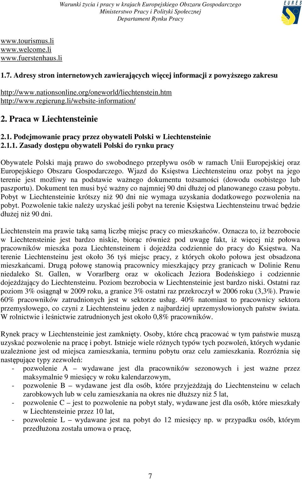 Podejmowanie pracy przez obywateli Polski w Liechtensteinie 2.1.