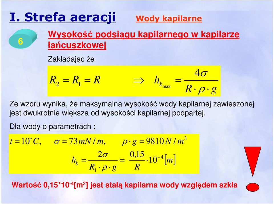 jest dwukrotnie większa od wysokości kapilarnej podpartej.