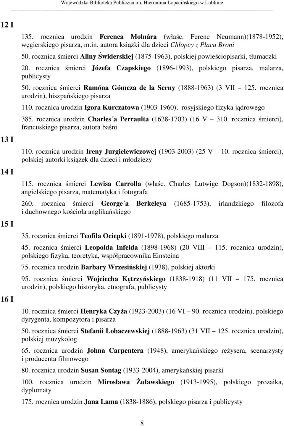 rocznica śmierci Ramóna Gómeza de la Serny (1888-1963) (3 VII 125. rocznica urodzin), hiszpańskiego pisarza 110. rocznica urodzin Igora Kurczatowa (1903-1960), rosyjskiego fizyka jądrowego 385.