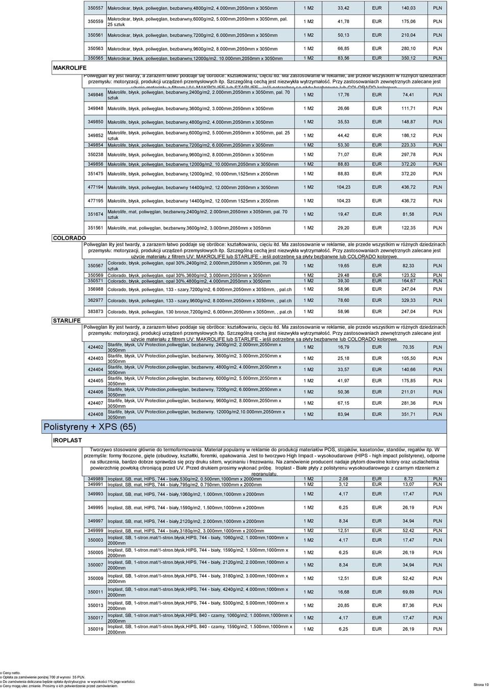 000mm,20m zewnętrznych x zalecane jest użycie 1 materiału z filtrem 33,42 UV: MAKROLIFE EURlub STARLIFE 140,03 - jeśli potrzebne PLN są płyty bezbarwne lub CO Makroclear, błysk, poliwęglan,