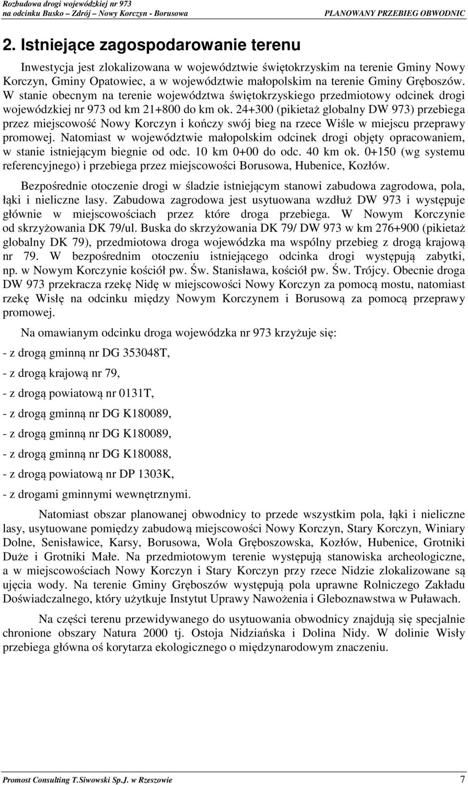 24+300 (pikietaż globalny DW 973) przebiega przez miejscowość Nowy Korczyn i kończy swój bieg na rzece Wiśle w miejscu przeprawy promowej.