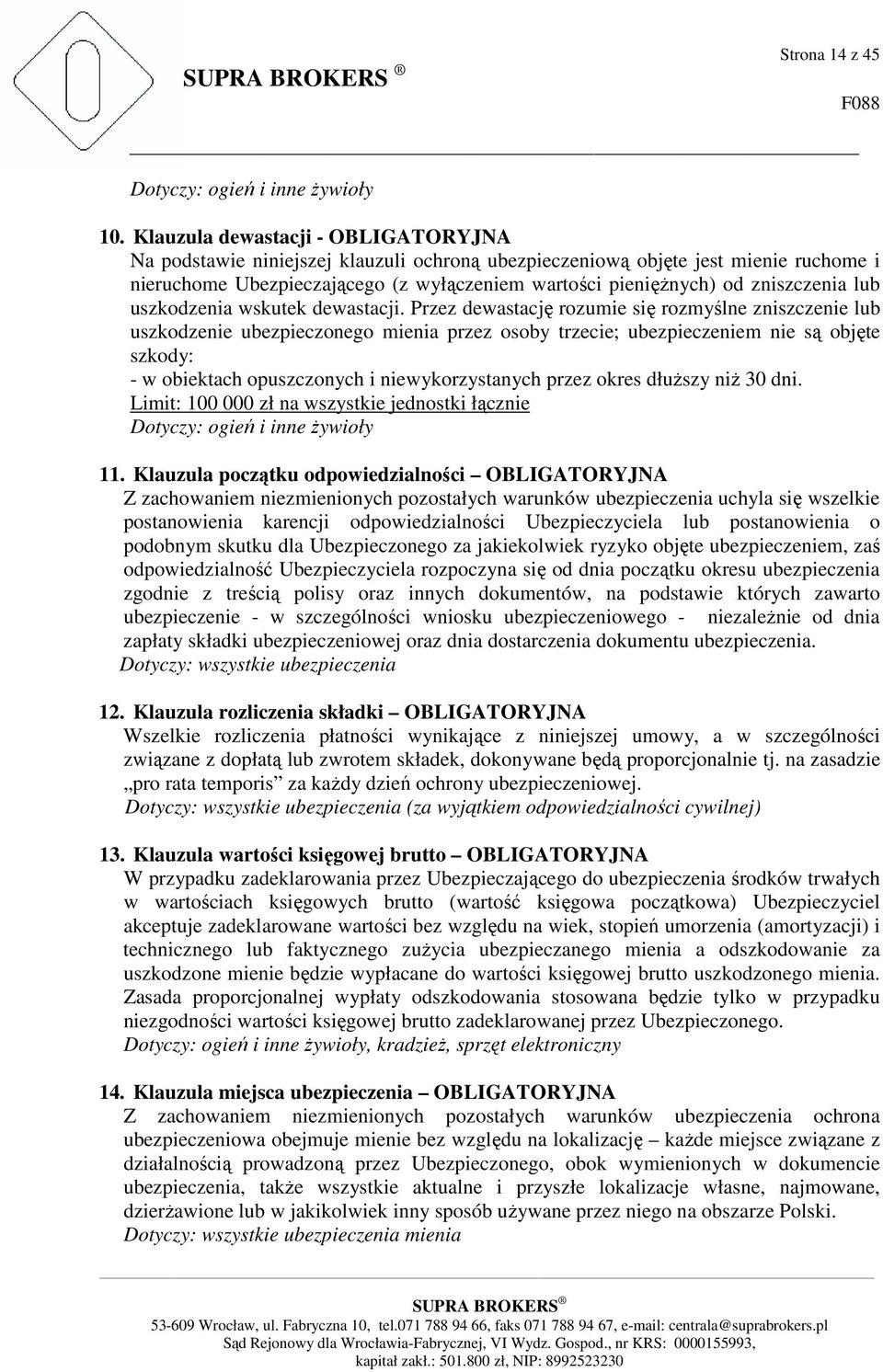 zniszczenia lub uszkodzenia wskutek dewastacji.