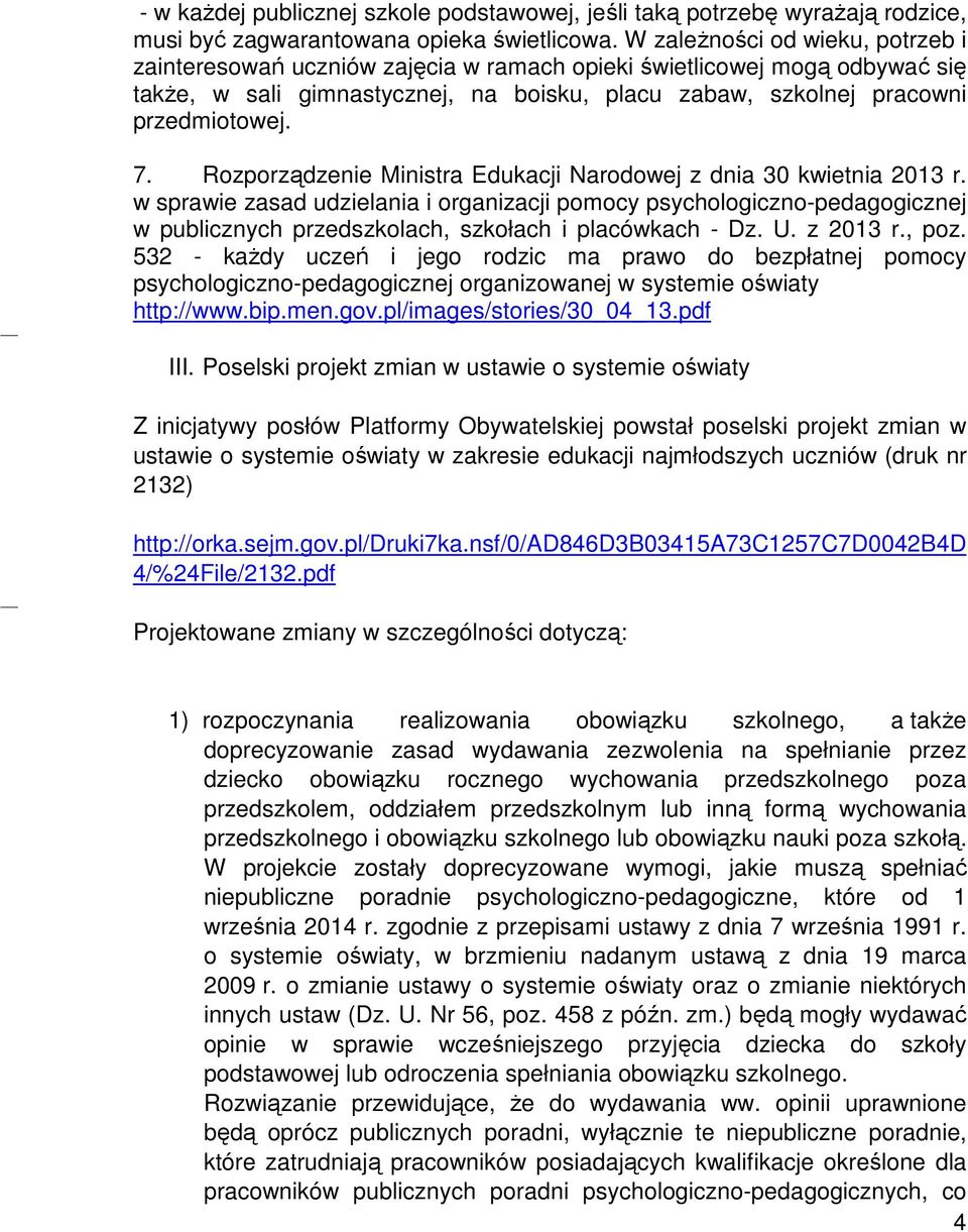 Rozporządzenie Ministra Edukacji Narodowej z dnia 30 kwietnia 2013 r.