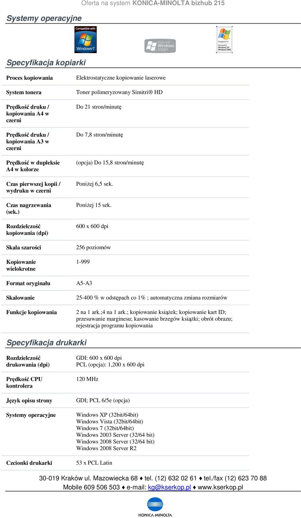 ) Rozdzielczość kopiowania (dpi) Skala szarości Kopiowanie wielokrotne Format oryginału Skalowanie Funkcje kopiowania Elektrostatyczne kopiowanie laserowe Toner polimeryzowany Simitri HD Do 21