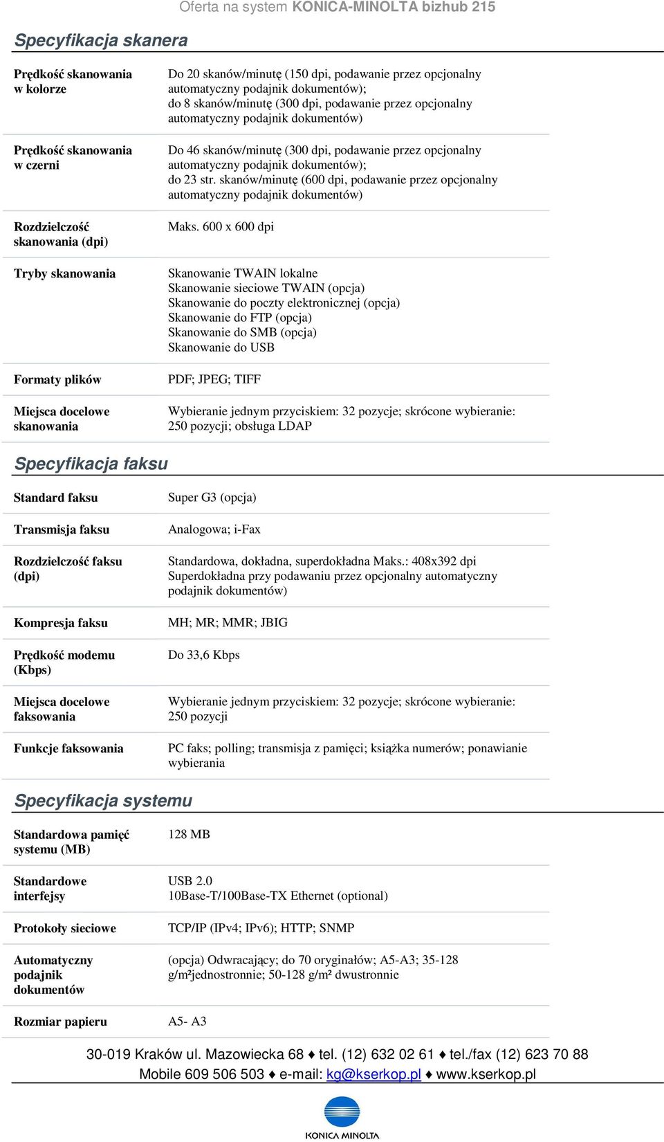 dokumentów) Do 46 skanów/minutę (300 dpi, podawanie przez opcjonalny automatyczny podajnik dokumentów); do 23 str.