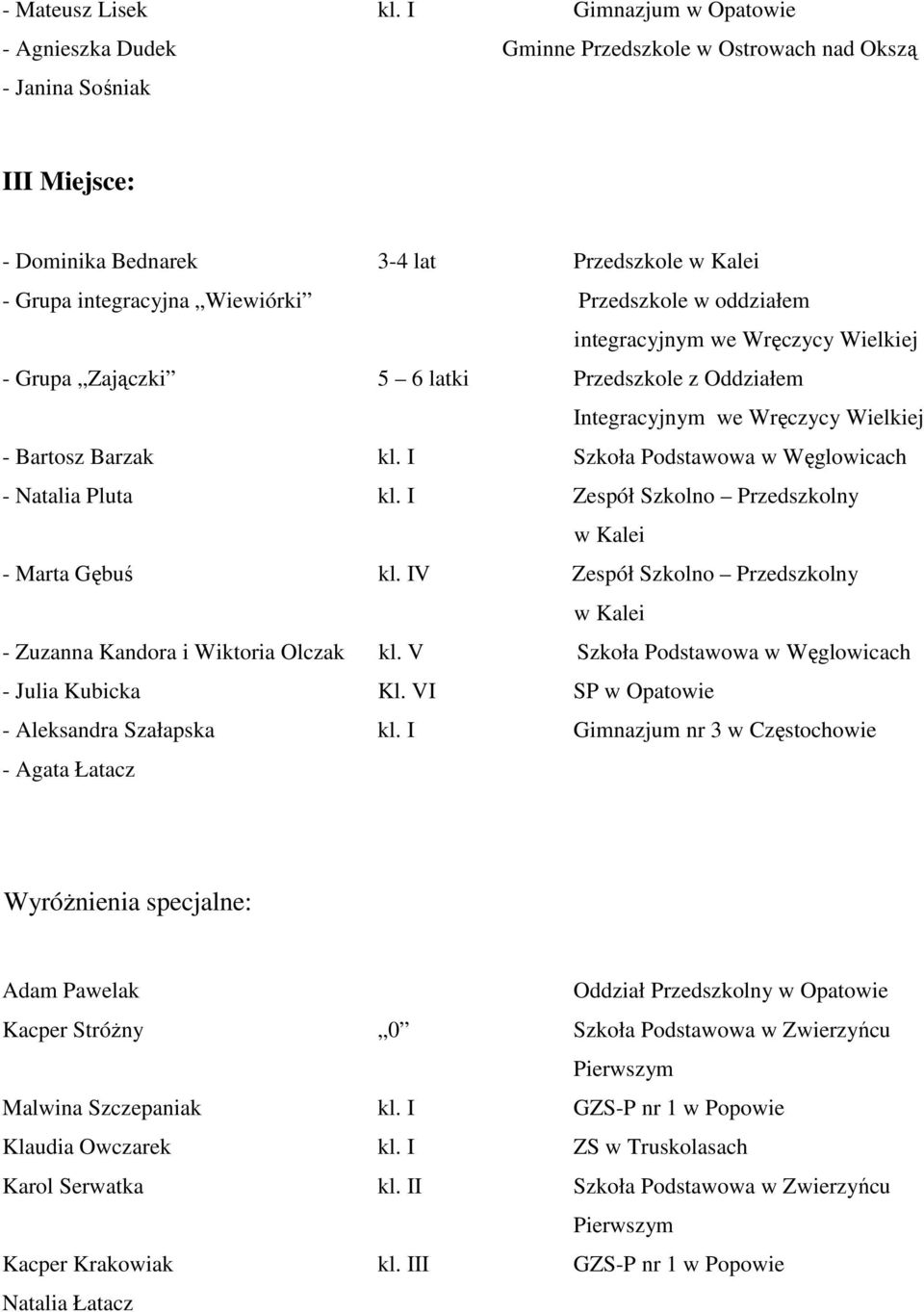 oddziałem integracyjnym we Wręczycy Wielkiej - Grupa Zajączki 5 6 latki Przedszkole z Oddziałem Integracyjnym we Wręczycy Wielkiej - Bartosz Barzak kl.