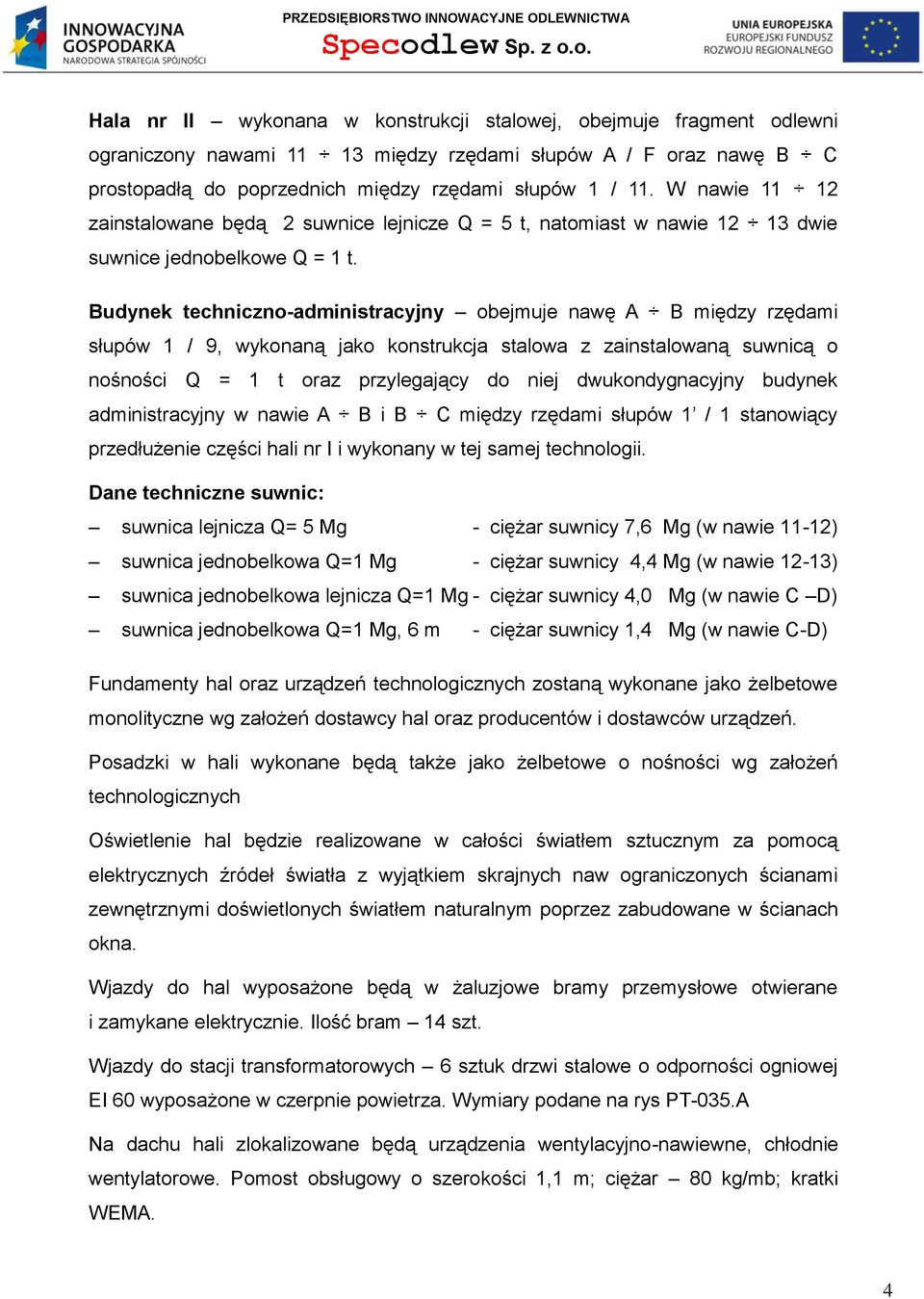 o. Hala nr II wykonana w konstrukcji stalowej, obejmuje fragment odlewni ograniczony nawami 11 13 między rzędami słupów A / F oraz nawę B C prostopadłą do poprzednich między rzędami słupów 1 / 11.