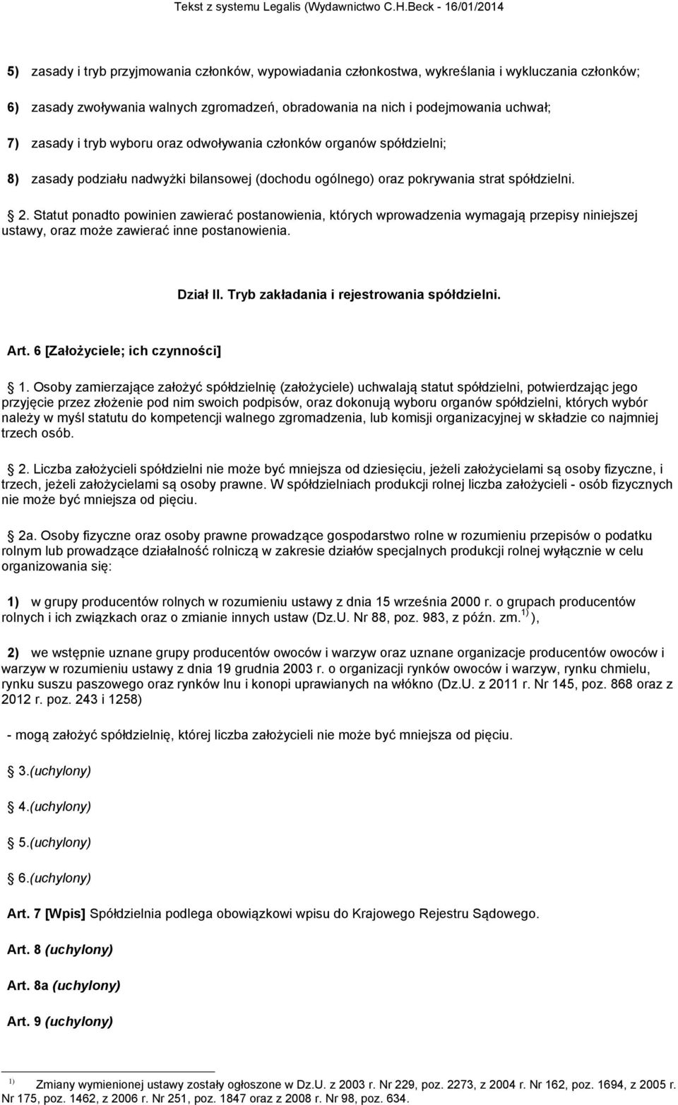 Statut ponadto powinien zawierać postanowienia, których wprowadzenia wymagają przepisy niniejszej ustawy, oraz może zawierać inne postanowienia. Dział II. Tryb zakładania i rejestrowania spółdzielni.
