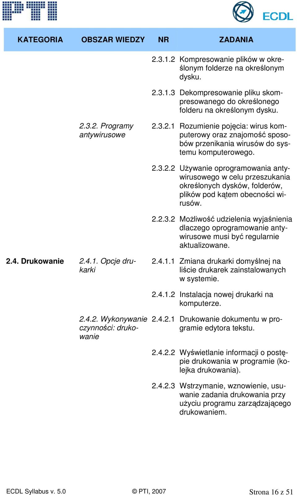 2.4. Drukowanie 2.4.1. Opcje drukarki 2.4.1.1 Zmiana drukarki domyślnej na liście drukarek zainstalowanych w systemie. 2.4.1.2 Instalacja nowej drukarki na komputerze. 2.4.2. Wykonywanie czynności: drukowanie 2.