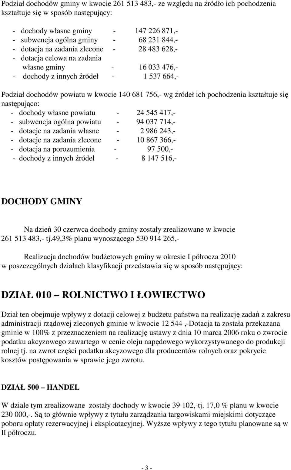 ich pochodzenia kształtuje się następująco: - dochody własne powiatu - 24 545 417,- - subwencja ogólna powiatu - 94 037 714,- - dotacje na zadania własne - 2 986 243,- - dotacje na zadania zlecone -