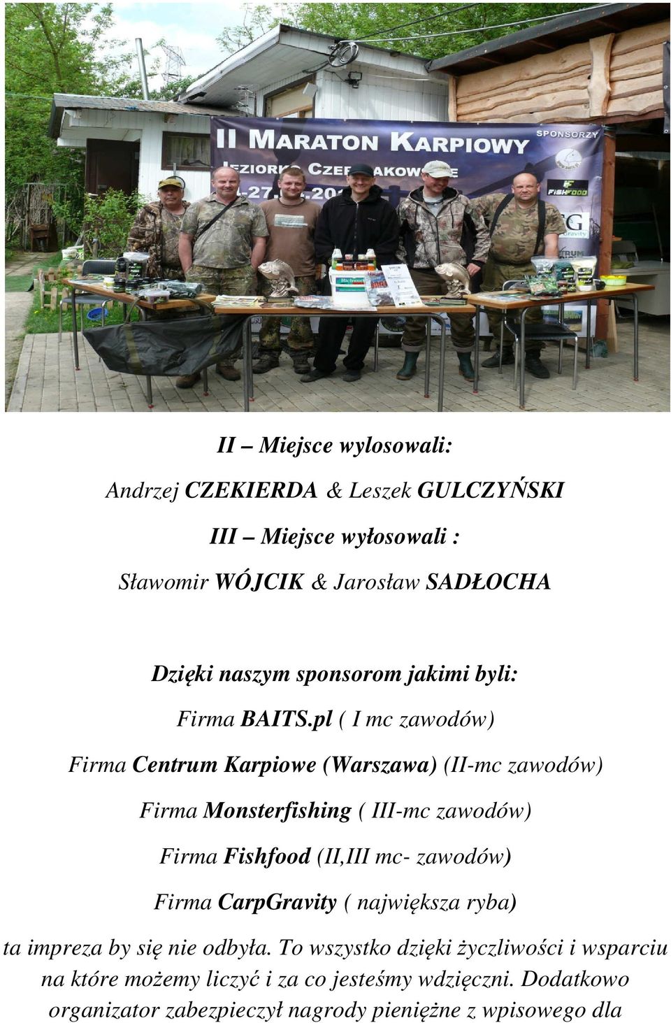 pl ( I mc zawodów) Firma Centrum Karpiowe (Warszawa) (II-mc zawodów) Firma Monsterfishing ( III-mc zawodów) Firma Fishfood (II,III mc-