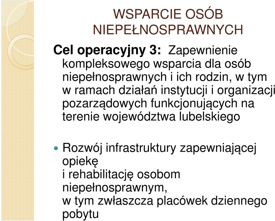 operacyjny 3: Zapewnienie kompleksowego wsparcia dla osób niepełnosprawnych i ich rodzin, w tym w