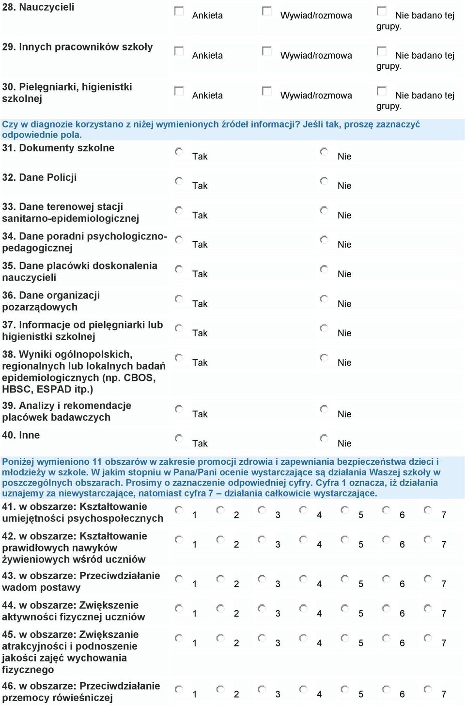 Dokumenty szkolne 32. Dane Policji 33. Dane terenowej stacji sanitarno-epidemiologicznej 34. Dane poradni psychologicznopedagogicznej 35. Dane placówki doskonalenia nauczycieli 36.