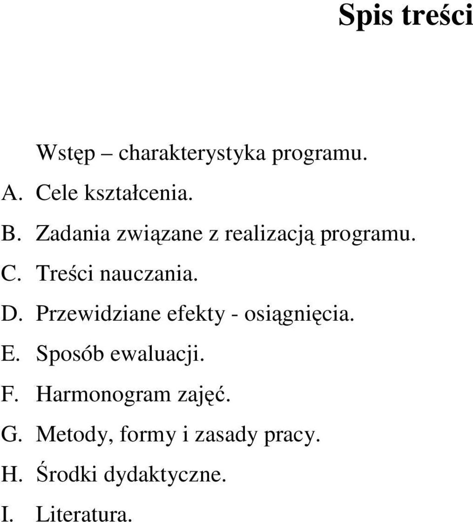 Przewidziane efekty - osiągnięcia. E. Sposób ewaluacji. F.