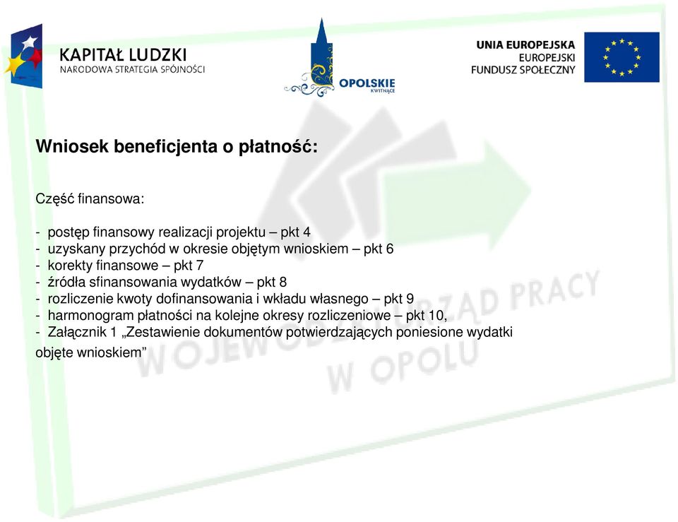 - rozliczenie kwoty dofinansowania i wkładu własnego pkt 9 - harmonogram płatności na kolejne okresy