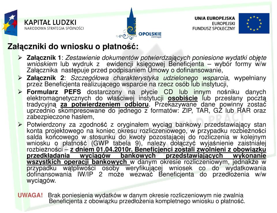 Formularz PEFS dostarczony na płycie CD lub innym nośniku danych elektromagnetycznych do właściwej instytucji osobiście lub przesłany pocztą tradycyjną za potwierdzeniem odbioru.