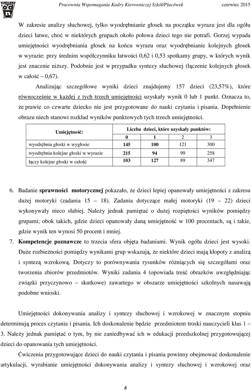 niższy. Podobnie jest w przypadku syntezy słuchowej (łączenie kolejnych głosek w całość 0,7).