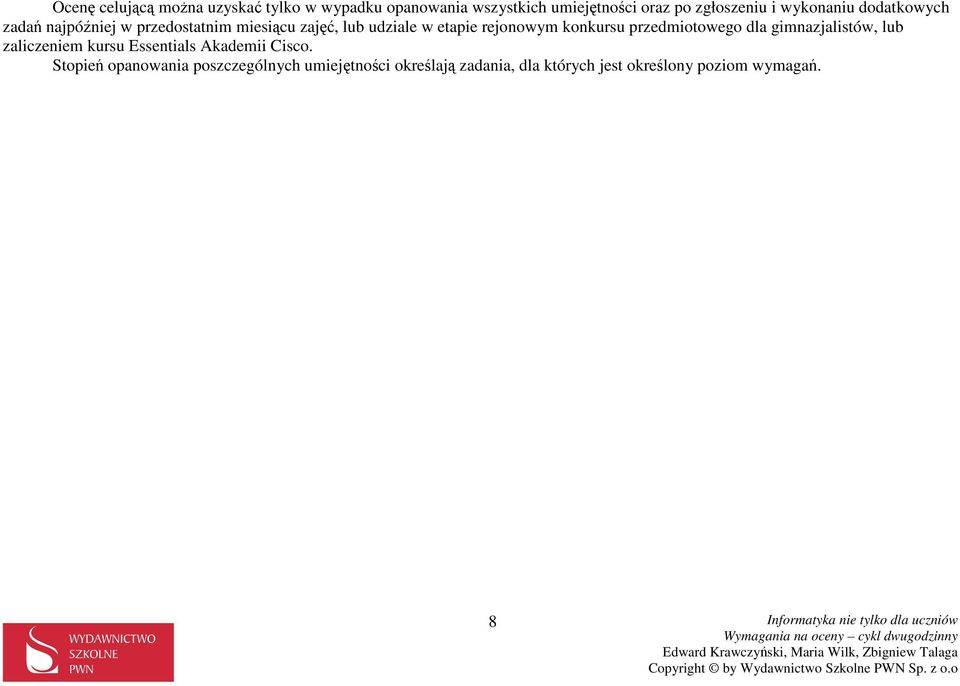 konkursu przedmiotowego dla gimnazjalistów, lub zaliczeniem kursu Essentials Akademii Cisco.